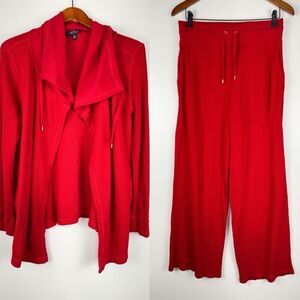 Lauren Ralph Lauren Womens Waffle Knit Cardigan and Pants Set 2 Piece Red Medium